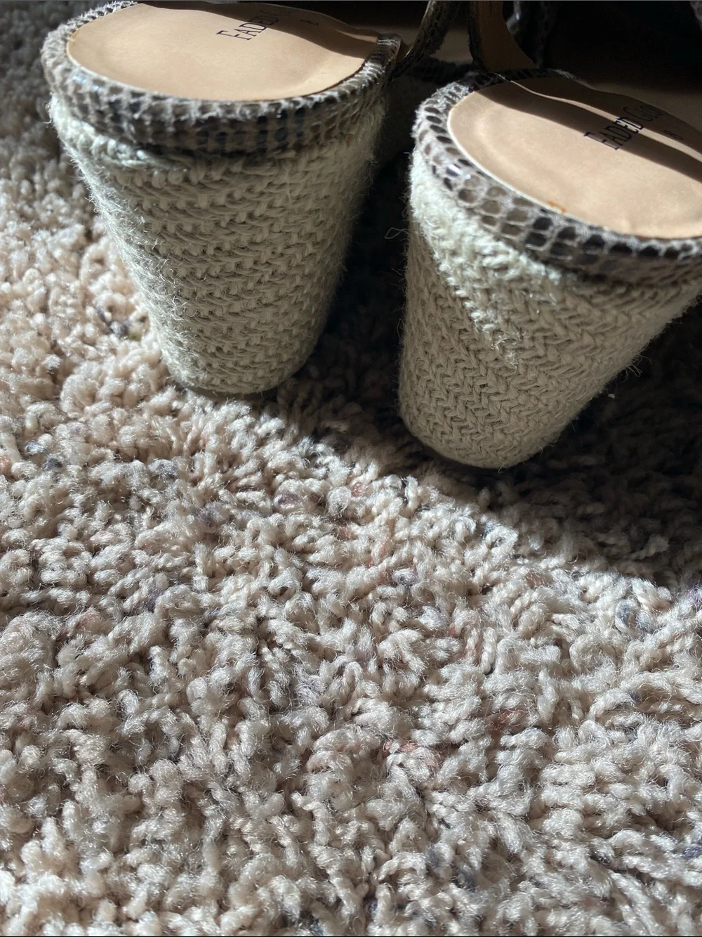 Faded Glory Snake-Print Taupe Ankle-Strap Wedge Sandals